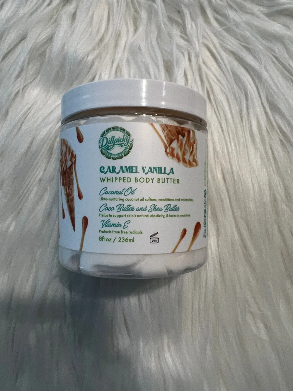 Aminnah X Dillpicky Caramel Vanilla Whipped Body Butter retails $38.00 USD